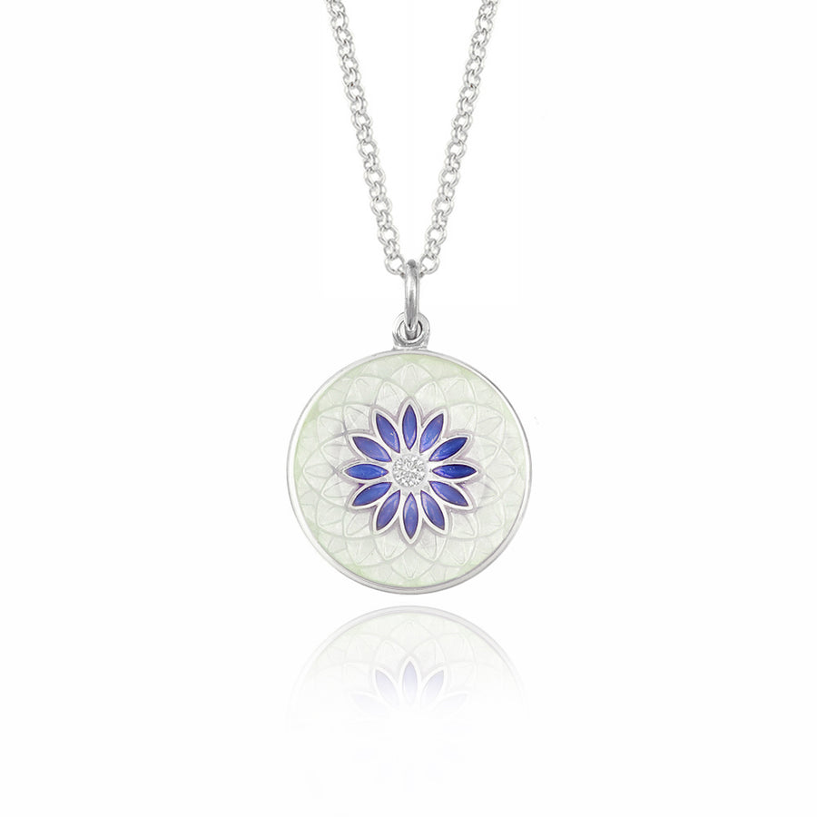 Diamond White & Lavender Blue Dahlia Necklace