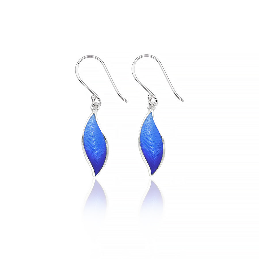 Enamelled Royal Blue Leaf Earrings