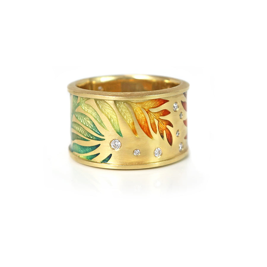Autumn Gold Enamel Fern Ring