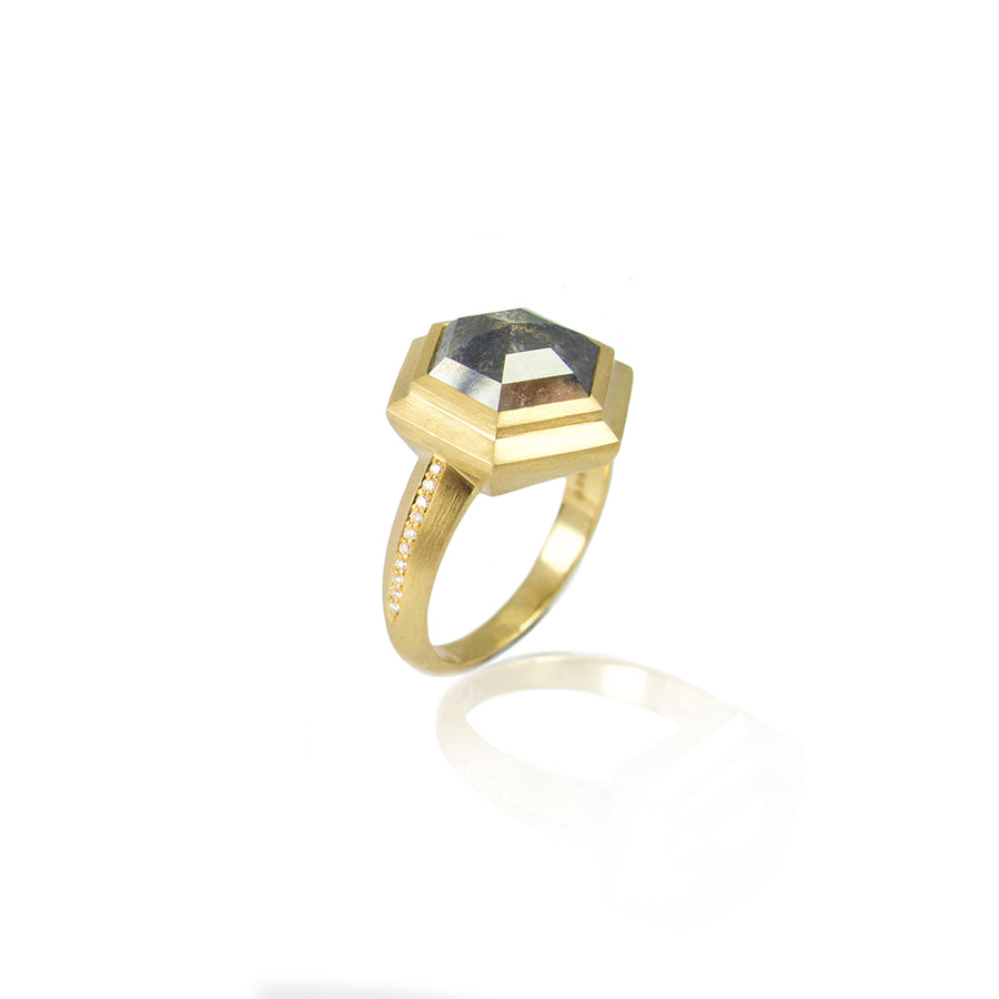 Galaxy Hexagon Black Diamond Gold Ring