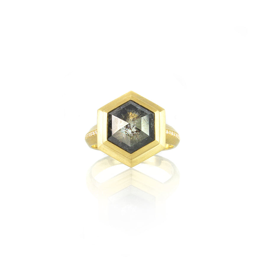 Galaxy Hexagon Black Diamond Gold Ring