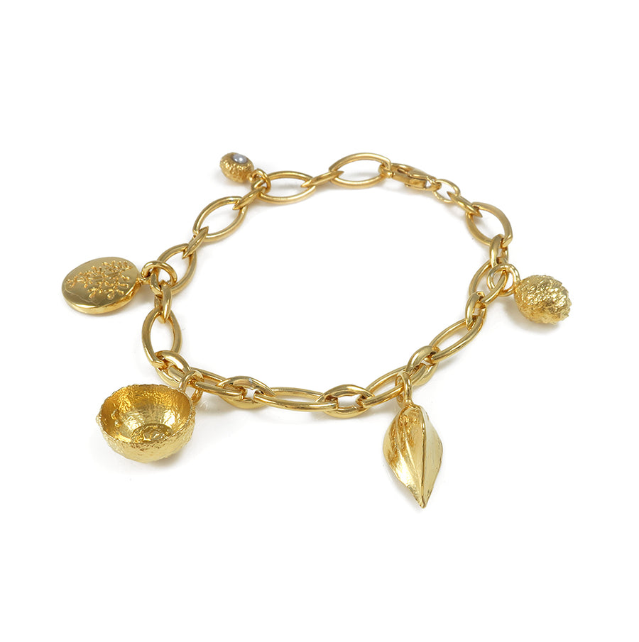 Gold Acorn & Rue Charm Bracelet
