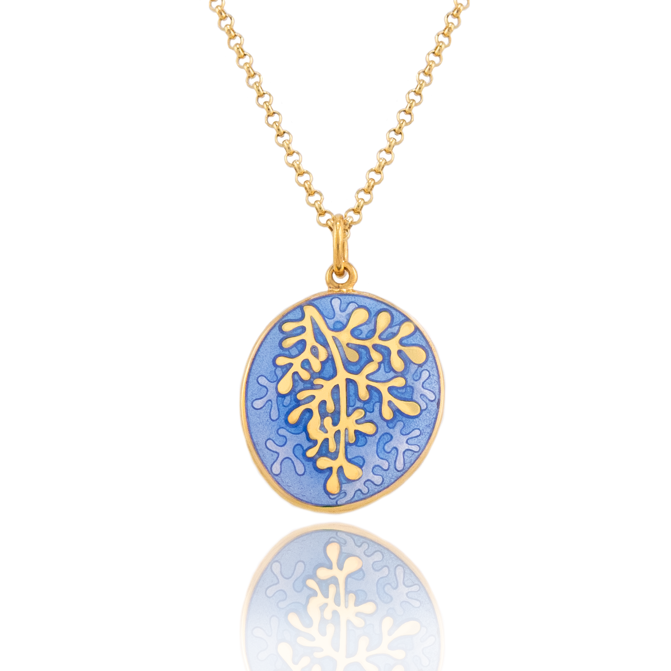Enamelled 18ct Gold Plated Rue Large Pendants