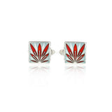 Enamelled Lotus Flower Red & Grey Cufflinks