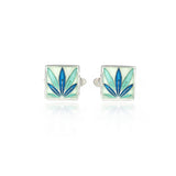 Enamelled Lotus Flower Mint, White & Blue Cufflinks