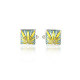 Enamelled Lotus Flower Yellow & Grey Cufflinks