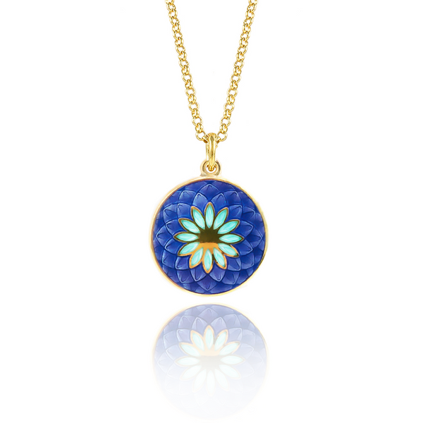 Blue & Turquoise Dahlia Gold Necklace