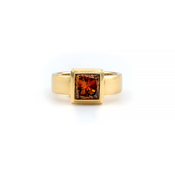 Cognac Princess Cut diamond gold ring