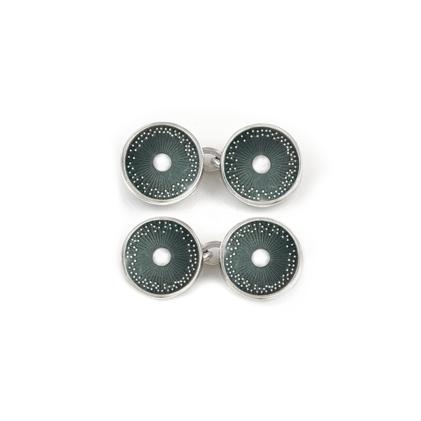 Enamelled Charcoal Grey Diatom Double Chain Cufflinks