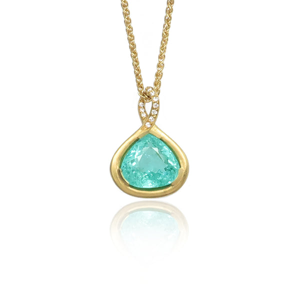 Rare Paraiba & Diamond 18ct Yellow Gold Pendant