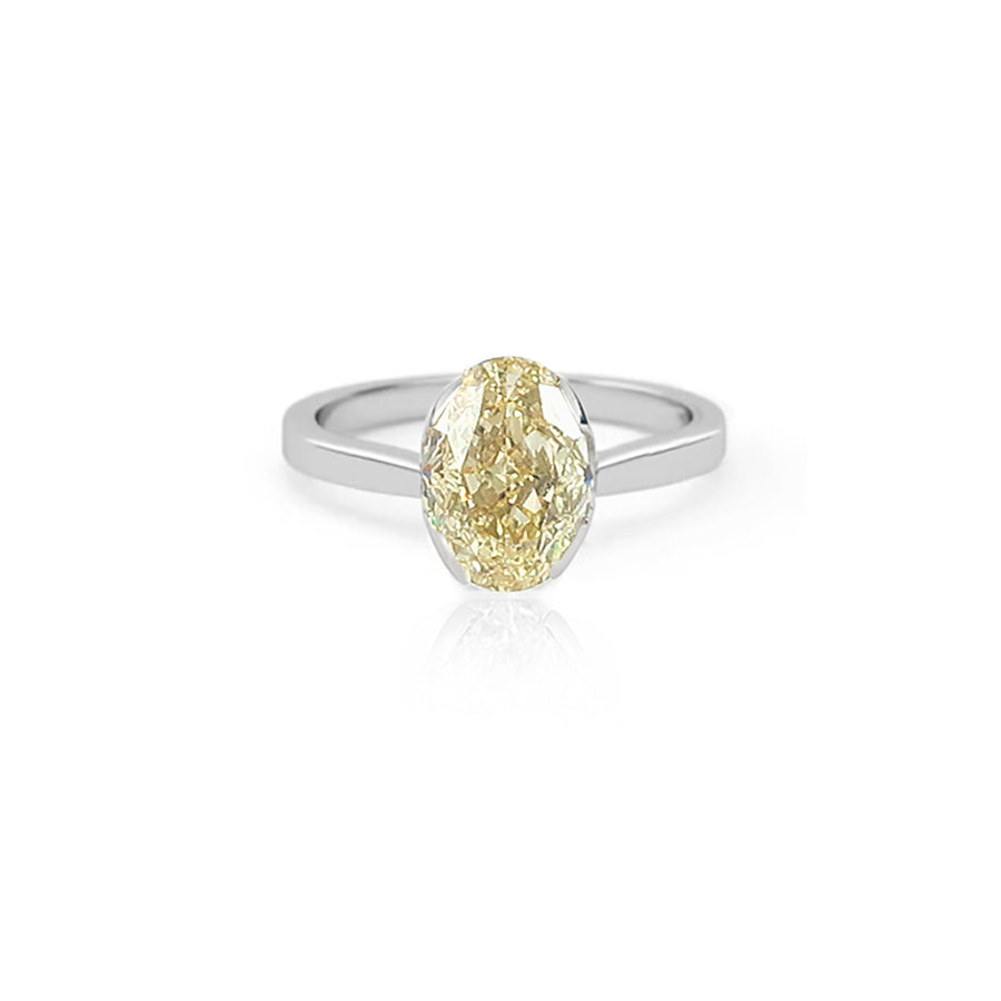 Natural Yellow Oval Diamond Solitaire Platinum Ring