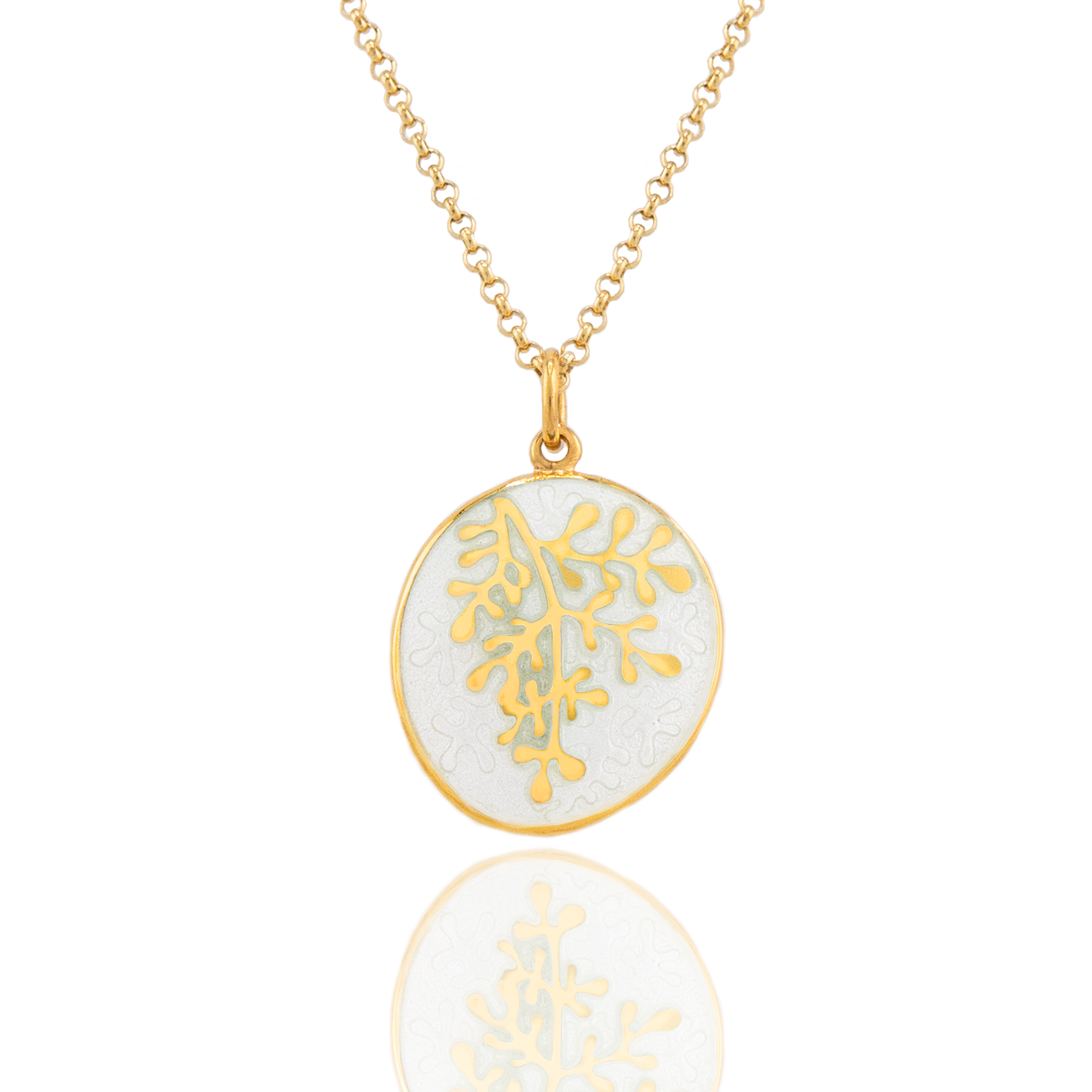 Enamelled 18ct Gold Plated Rue Large Pendants
