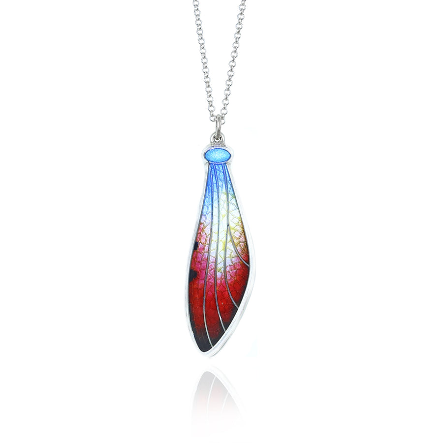 Dragonfly Wing Deep Red & Blue Rarity Enamel Pendant