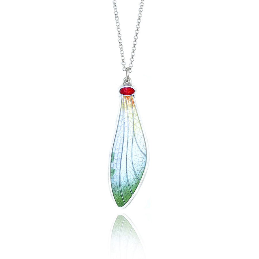 Dragonfly Wing Moss Green & Red Rarity Enamel Pendant