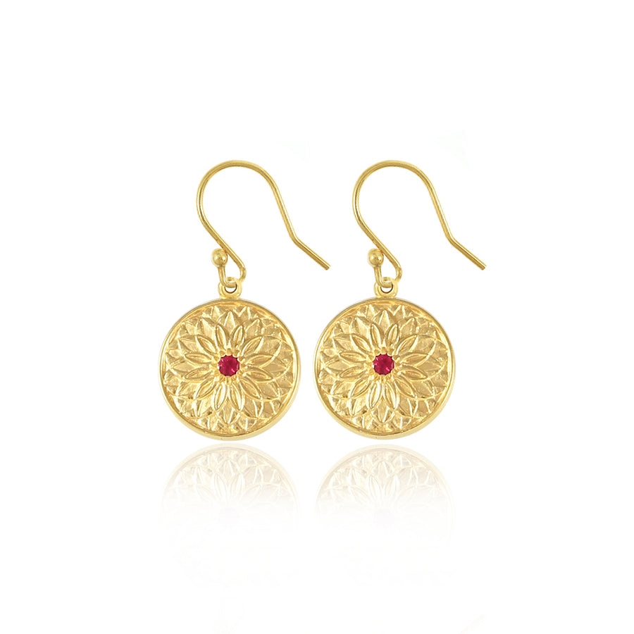 Gold Ruby Dahlia Earrings