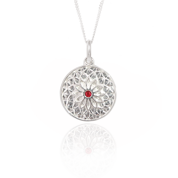 Silver Ruby Dahlia Necklace
