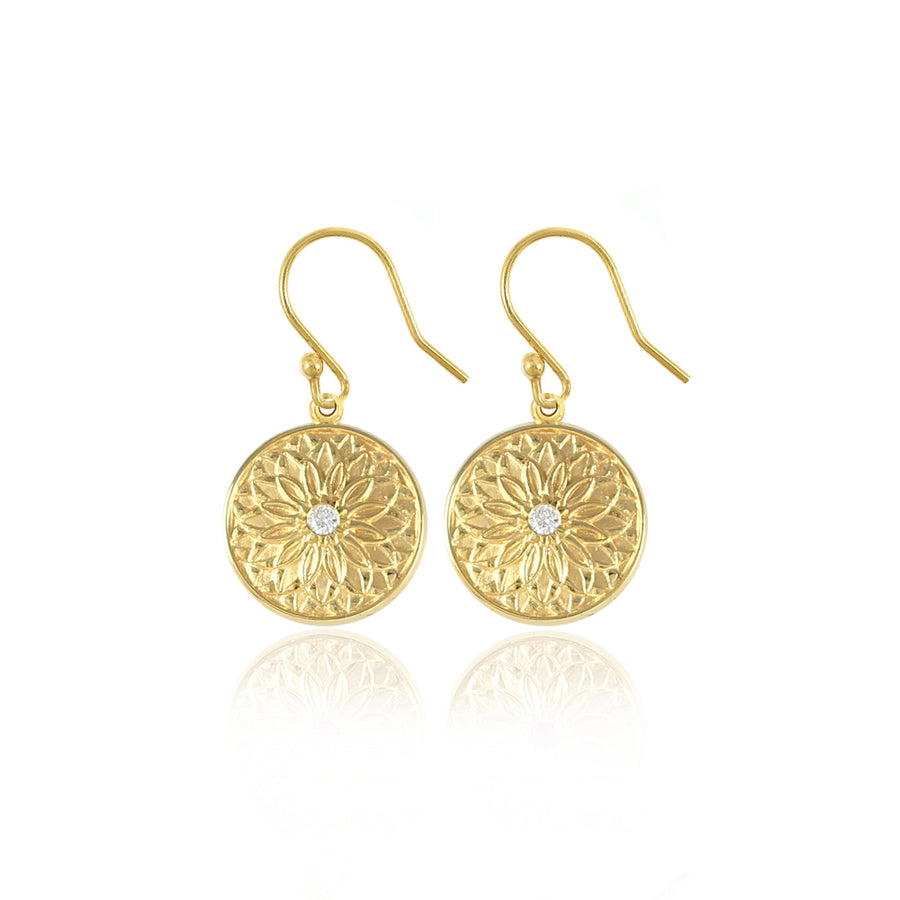 Gold Diamond Dahlia Earrings