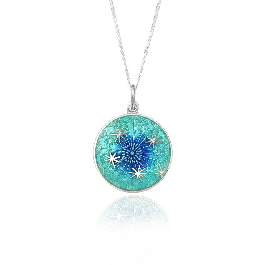 Enamelled Dandelion Clock Mint & Royal Blue Pendant