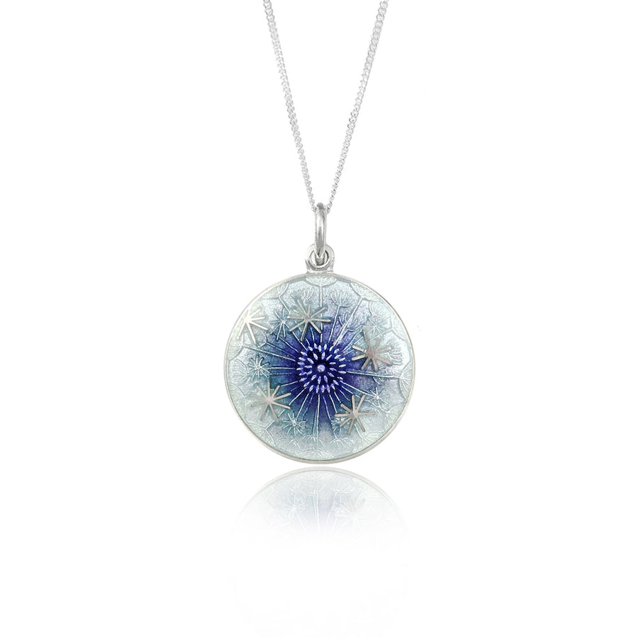 Enamelled Dandelion Pale Grey & Purple Pendant