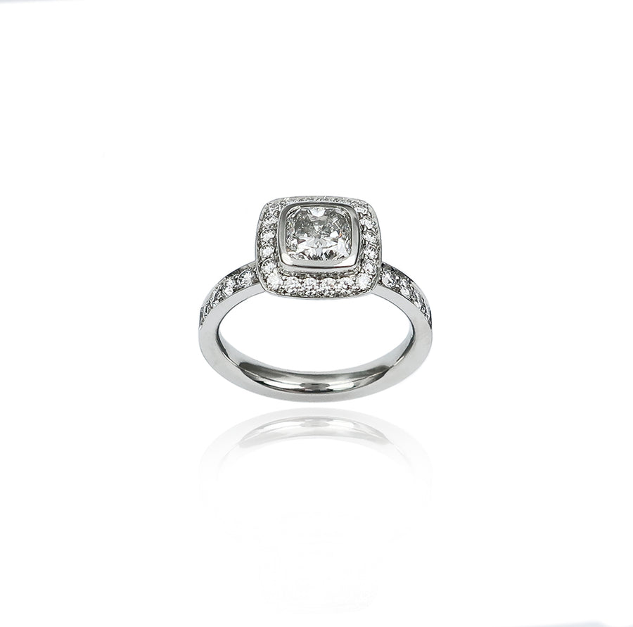 Cushion Cut Diamond Halo Platinum Ring