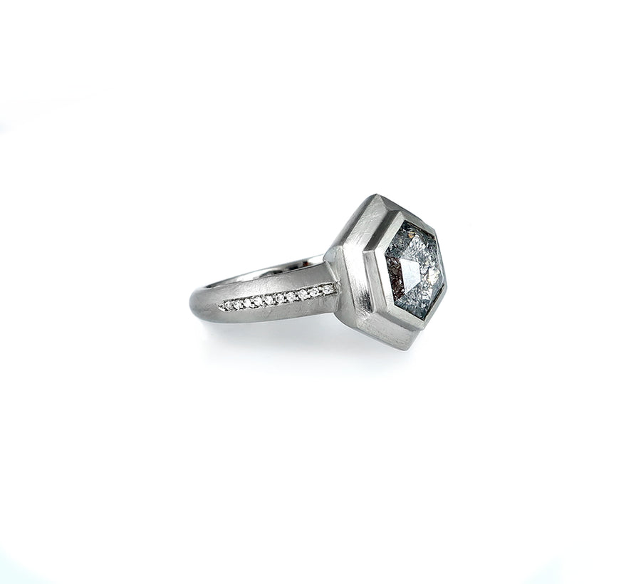 Hexagon Diamond Platinum Ring