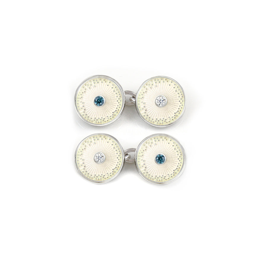 Enamelled Diamond Diatom Chain Cufflinks