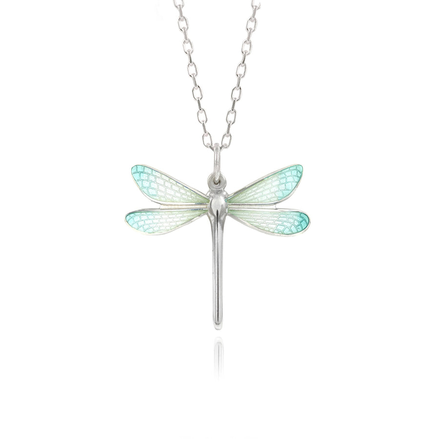 Limited Edition Dragonfly White & Turquoise Enamel Pendant