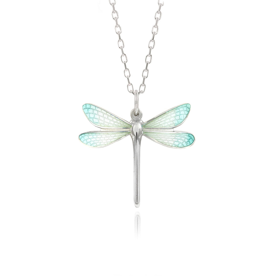 Limited Edition Dragonfly White & Turquoise Enamel Pendant