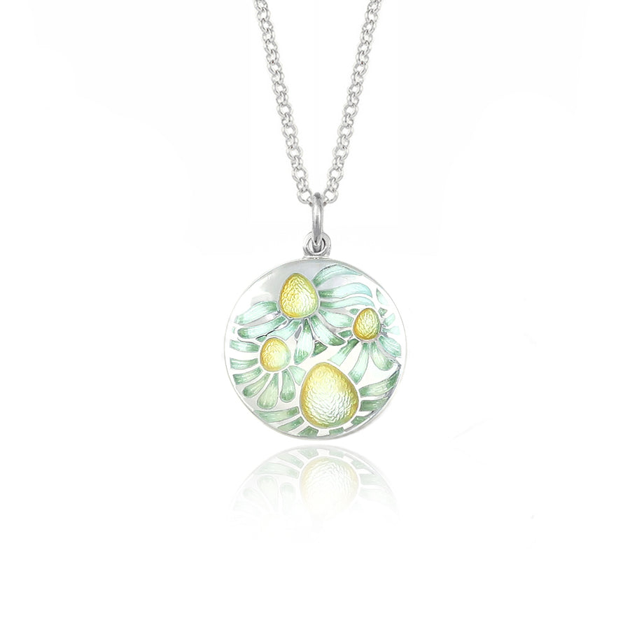 Enamelled Echinacea Pale Grey & Yellow Limited Edition Pendant
