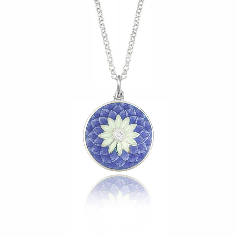 Diamond Lavender Blue & White Dahlia Necklace