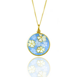 18ct Gold Plated Forget Me Not Enamel Pale Blue & White Pendant