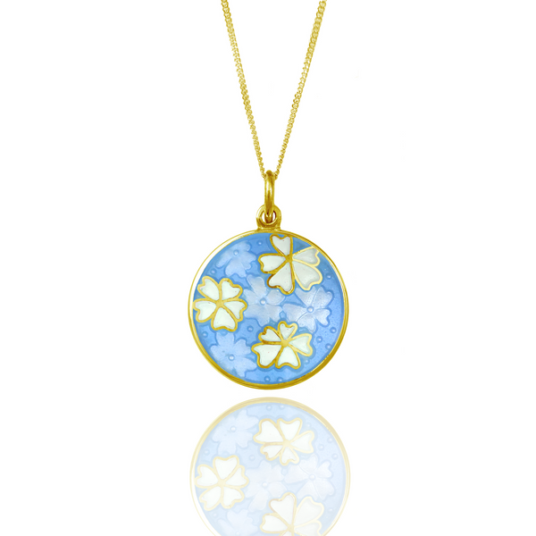 18ct Gold Plated Forget Me Not Enamel Pale Blue & White Pendant