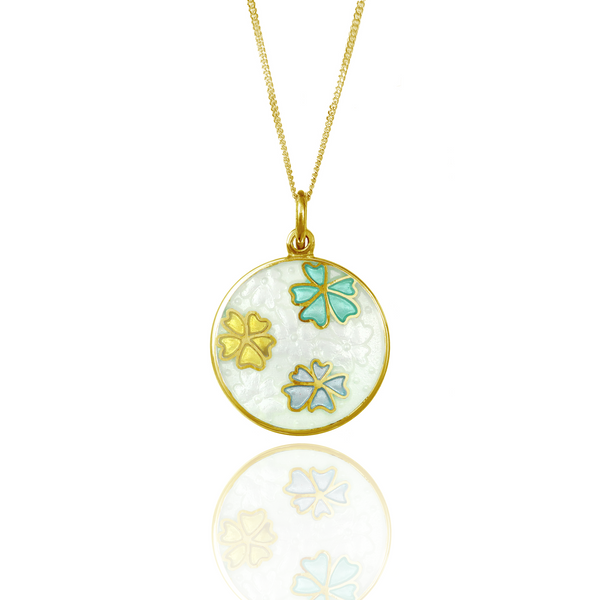 18ct Gold Plated Forget Me Not Enamel Spring Pendant