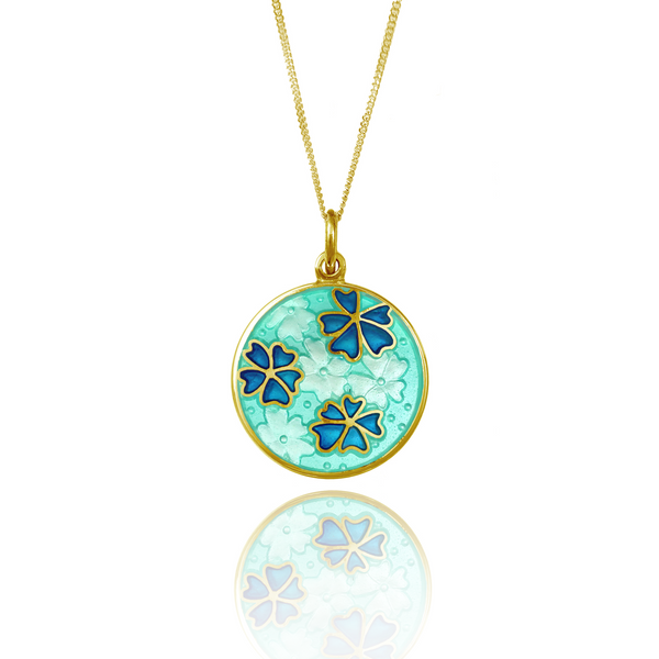 18ct Gold Plated Forget Me Not Enamel Mint & Blue Pendant