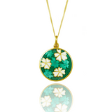 18ct Gold Plated Forget Me Not Enamel Green Pendant
