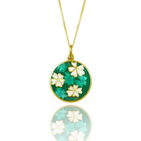 18ct Gold Plated Forget Me Not Enamel Green Pendant