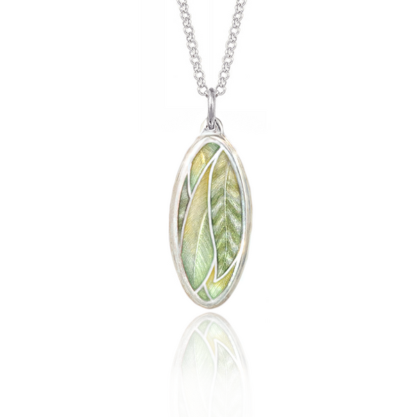 Oval Enamel Jay Feather Pendant Green
