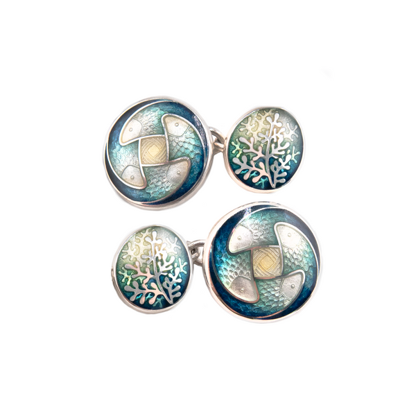 Talking Fish & Rue Enamel Cufflinks Kingfisher to Soft Golden