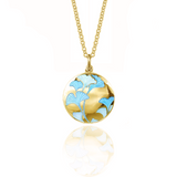 Enamelled Gingko Leaf Blue Pendant Gold