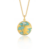 Enamelled Gingko Leaf Green Pendant Gold