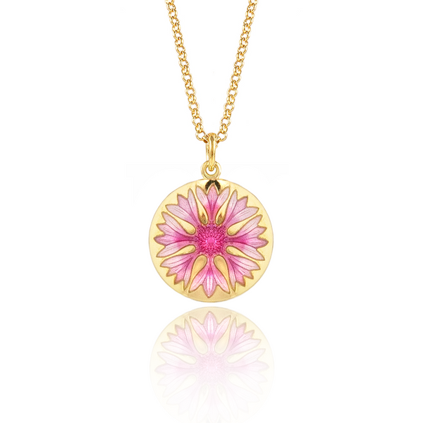 Pink Cornflower Necklace Gold