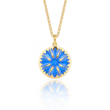 Blue Cornflower Necklace Gold