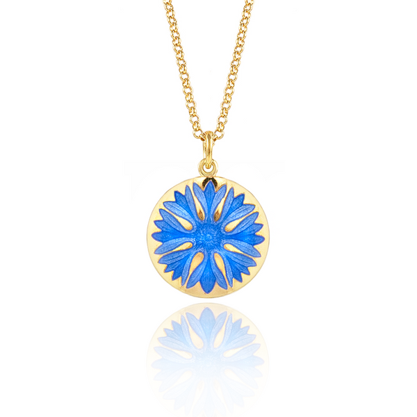 Blue Cornflower Necklace Gold