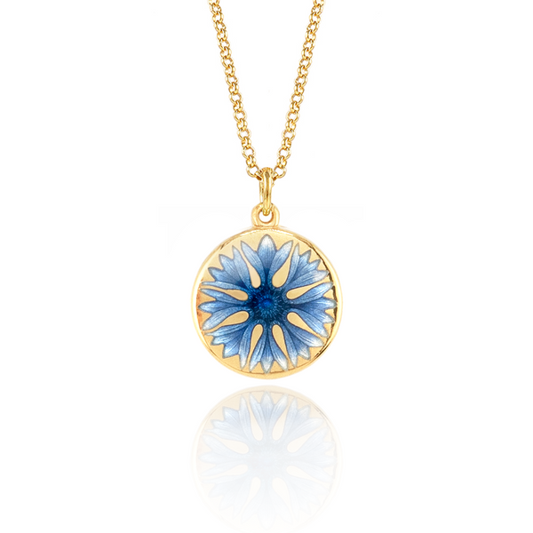Blue Cornflower Necklace Gold