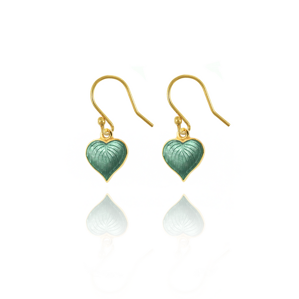 Beryl Green Heart Hosta Gold Earrings