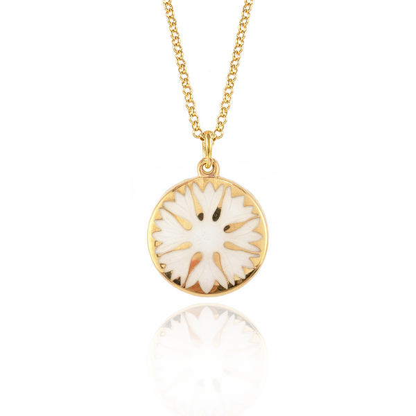 White Cornflower Necklace Gold