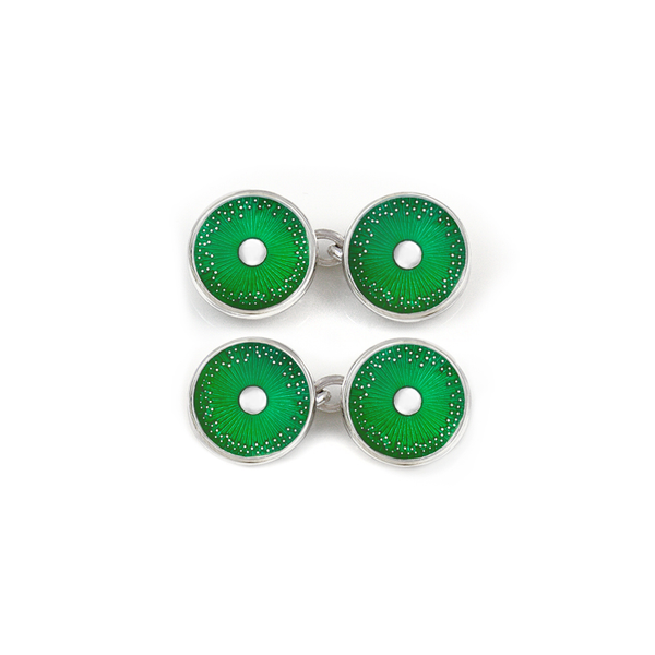Enamelled Green Diatom Double Chain Cufflinks
