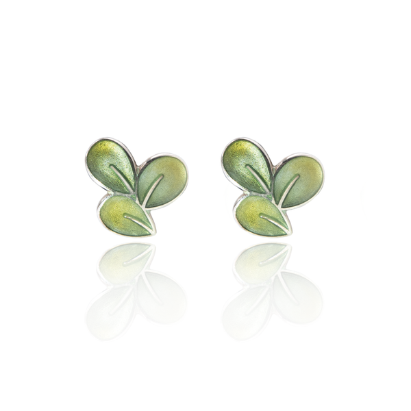 Enamelled Petal Graduated Green Stud Earrings
