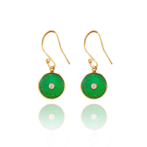 18ct Gold Plated Diamond Diatom Earrings In Green