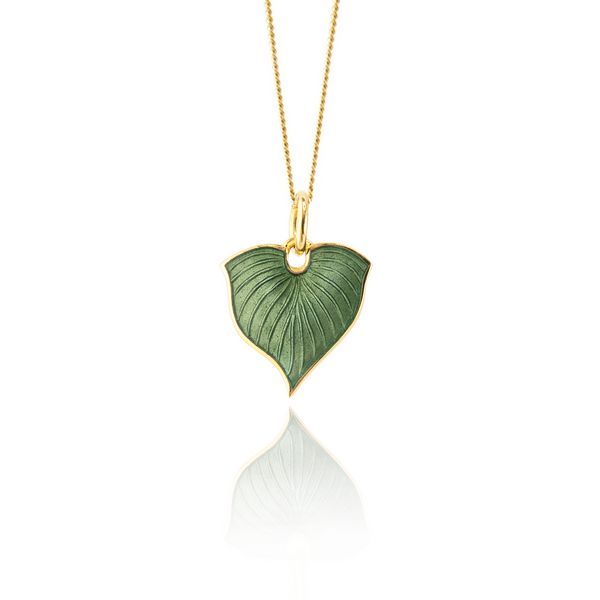 Olive Green Hosta Necklace Gold